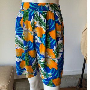 Vintage 1980’s Bright Blue Orange Floral Shorts Hawaiian Print Orchid S